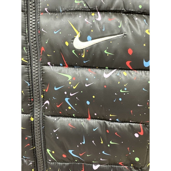 NWT Nike Girls Black Multi/ Swoosh Pattern Hooded Zip-Up Coat Sz 6x - Picture 4 of 7